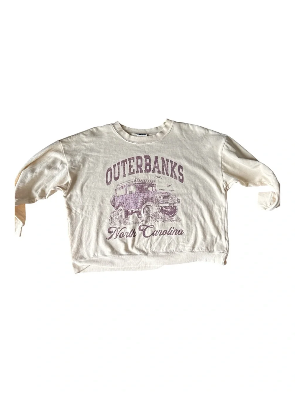 Women’s Oversized Cream Graphic Crewneck Top - Outerbanks North Carolina OBX M/L